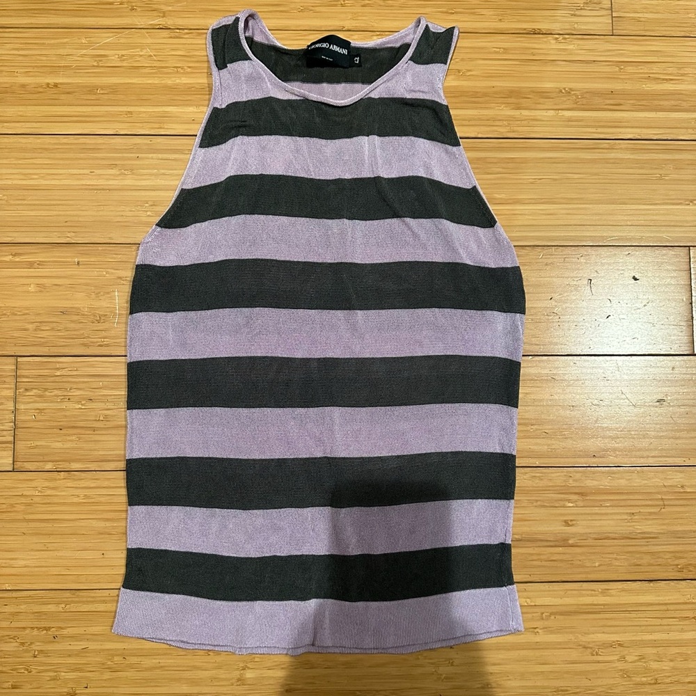 Giorgio Armani Silk Blend Striped Knit Tank Top Purple Black Size S (42)